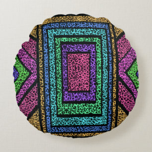 Farbenfroher geometrischer Regenbogen-Leoparden-Ti Rundes Kissen