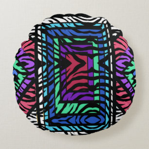 Farbenfroher geometrischer Regenbogen Weißer Tiger Rundes Kissen