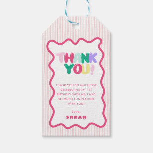 Farbenfroher gestreifter 1. Geburtstag Rosa Gesche Geschenkanhänger