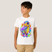 Farbenfroher gestreifter Dino-Spaß T-Shirt (Vorne ganz)