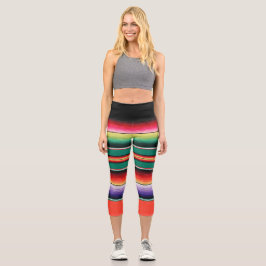 Farbenfroher gestreifter mexikanischer Deckendruck Capri Leggings