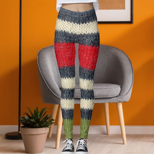 Farbenfroher gestreifter Wollpullover Grafik-Stric Leggings