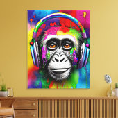 Farbenfroher, gestrichener Affe mit Kopfhörern Leinwanddruck (Insitu (Wohnzimmer))