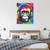 Farbenfroher, gestrichener Affe mit Kopfhörern Leinwanddruck (Insitu (Schlafzimmer))