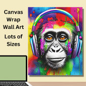 Farbenfroher, gestrichener Affe mit Kopfhörern Leinwanddruck