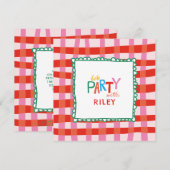 Farbenfroher Gingham "Lass's Party" Individuelle N Einladung (Vorne/Hinten)