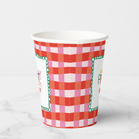 Farbenfroher Gingham "Lass's Party" Individuelle N Pappbecher (Rechts)