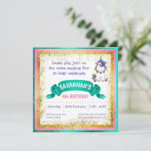 Farbenfroher Glitzer Einhorn Einladung (Stehend Vorderseite)