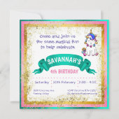 Farbenfroher Glitzer Einhorn Einladung (Vorderseite)