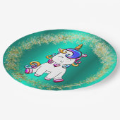 Farbenfroher Glitzer Einhorn Geburtstag Pappteller (Schrägansicht)