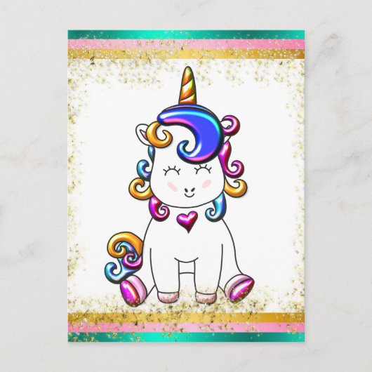Farbenfroher Glitzer Einhorn Geburtstag Postkarte (Vorderseite)