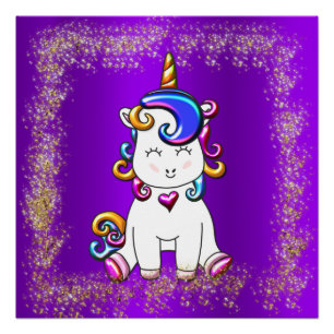 Farbenfroher Glitzer Einhorn Lila Poster