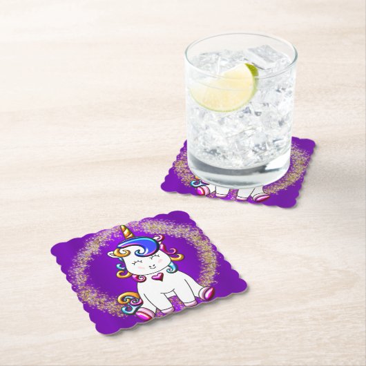 Farbenfroher Glitzer Einhorn Lila Untersetzer (Vor Ort)