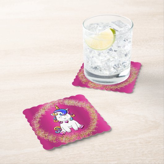 Farbenfroher Glitzer Einhorn Rosa Untersetzer (Vor Ort)