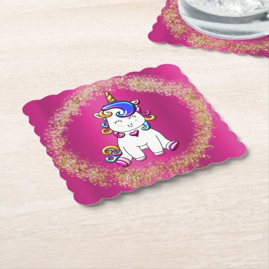 Farbenfroher Glitzer Einhorn Rosa Untersetzer (angewinkelt)