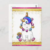 Farbenfroher Glitzer Rosa Einhorn Postkarte (Vorne/Hinten)
