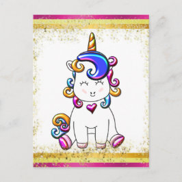 Farbenfroher Glitzer Rosa Einhorn Postkarte