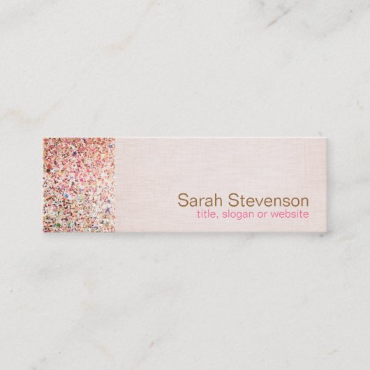 Farbenfroher Glitzer und hellrosa Leinenschmuck Mini Visitenkarte (Vorderseite)