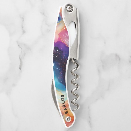 Farbenfroher glitzernder Achat-Texturhintergrund Kellnermesser (Rückseite)