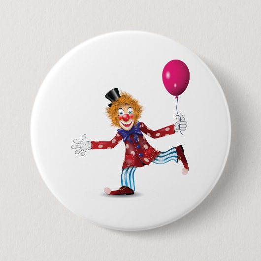 Farbenfroher glücklicher Clown mit Balloon Fun Cir Button (Vorderseite)