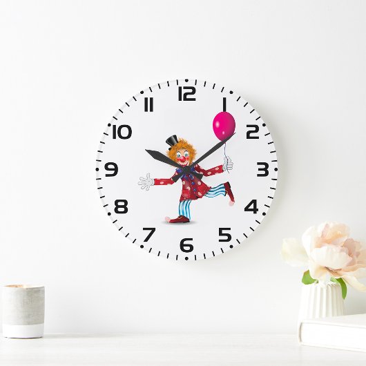 Farbenfroher glücklicher Clown mit Balloon Fun Cir Große Wanduhr