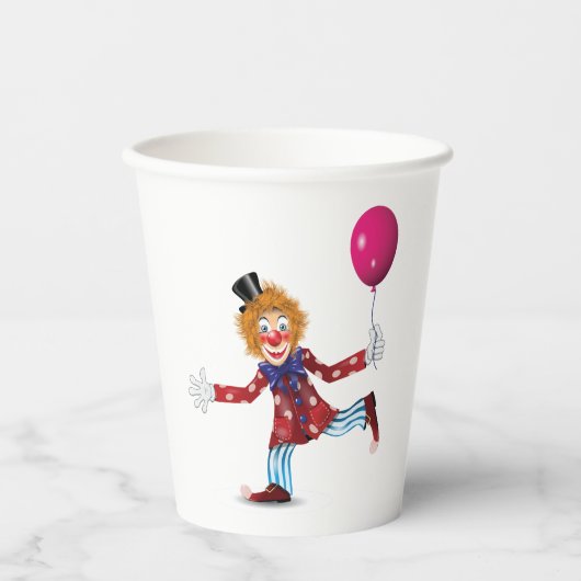 Farbenfroher glücklicher Clown mit Balloon Fun Cir Pappbecher (Vorderseite)