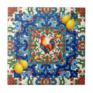 Farbenfroher Hahn,Mittelmeer,Mosaik,Zitrone, Fliese