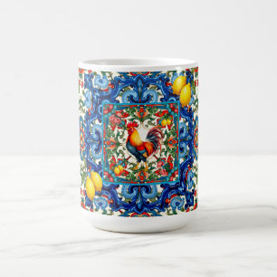 Farbenfroher Hahn,Mittelmeer,Mosaik,Zitrone, Kaffeetasse
