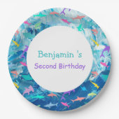 Farbenfroher Hai unter dem Party der Meeresschule Pappteller (Vorderseite)