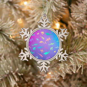 Farbenfroher Hai unter dem Party der Meeresschule Schneeflocken Zinn-Ornament