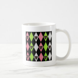 Farbenfroher Harlekin-Druck mit Rosenherzen Kaffeetasse