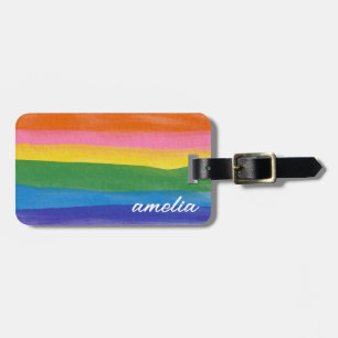 Farbenfroher Heller Regenbogen Wasserfarben Streif Gepäckanhänger