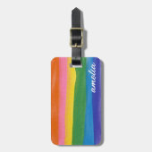 Farbenfroher Heller Regenbogen Wasserfarben Streif Gepäckanhänger (Vorderseite vertikal)