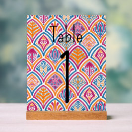 farbenfroher, hellrosa, gelber Hochzeitstisch Acrylschild