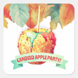 Farbenfroher Herbst Herbst Canded Apple Party Quadratischer Aufkleber