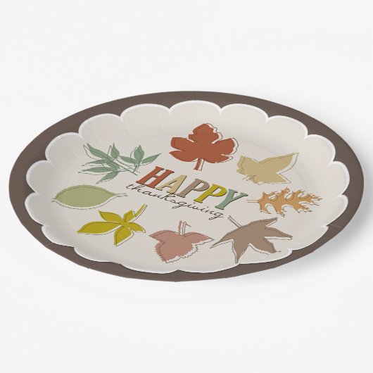 Farbenfroher Herbst / Herbstlaub glücklich Thanksg Pappteller (Schrägansicht)