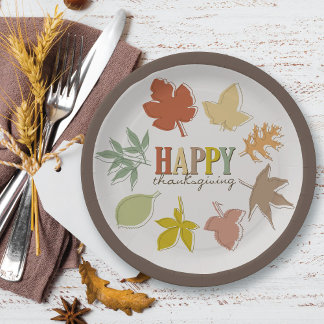 Farbenfroher Herbst / Herbstlaub glücklich Thanksg Pappteller