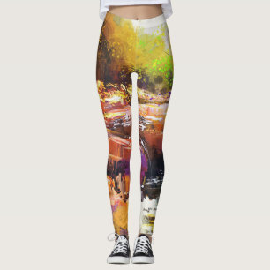 Farbenfroher Herbstfluss, Landschaftsmalerei. Leggings