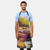 Farbenfroher Herbstfluss, Landschaftsmalerei. Schürze (Getragen)