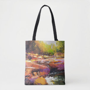 Farbenfroher Herbstfluss, Landschaftsmalerei. Tasche