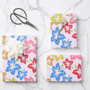 Farbenfroher Hibiskus, Blumenmuster Geschenkpapier Set