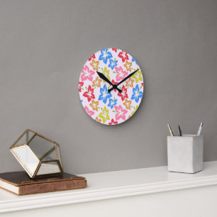 Farbenfroher Hibiskus, Blumenmuster Runde Wanduhr