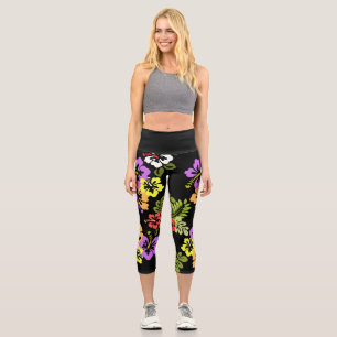 Farbenfroher Hibiskus Capri Leggings