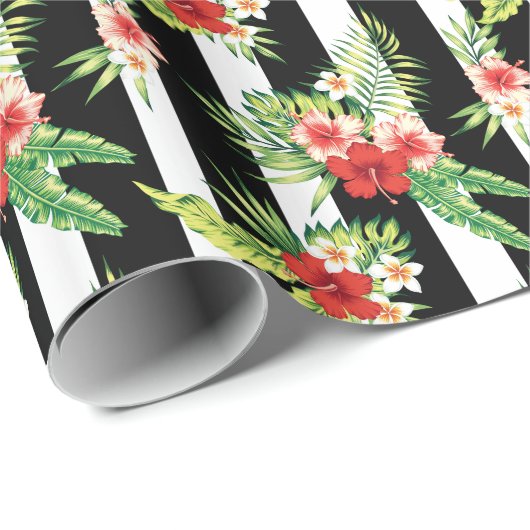 Farbenfroher Hibiskus mit schwarzen Streifen im Hi Geschenkpapier (Rolleneckpunkt)