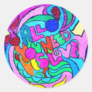 farbenfroher Hippie-Frieden-Liebe-Aufkleber Runder Aufkleber
