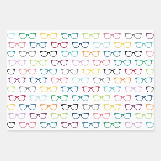 Farbenfroher Hipster Glasses Muster Nerd Geschenkpapier Set (Vorderseite 2)