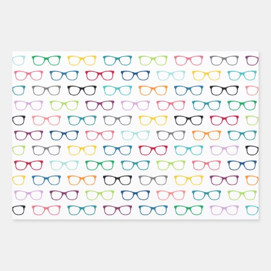 Farbenfroher Hipster Glasses Muster Nerd Geschenkpapier Set (Vorderseite)