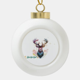 Farbenfroher Hirsch - Ho Ho Ho Keramik Kugel-Ornament