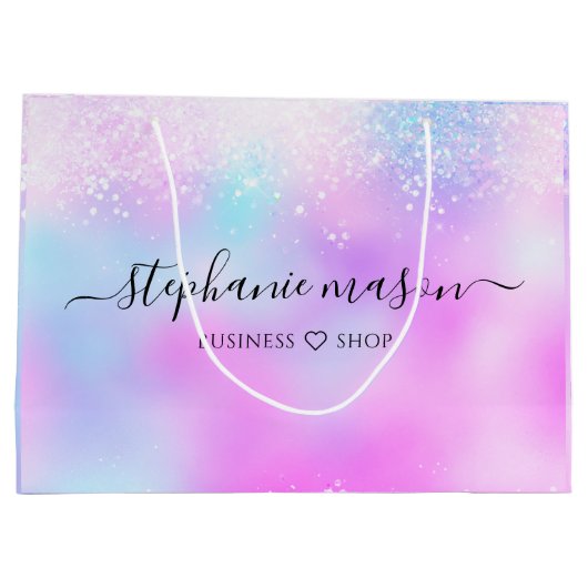 Farbenfroher holografischer Glitzer Pastel Girly Große Geschenktüte (Rückseite)