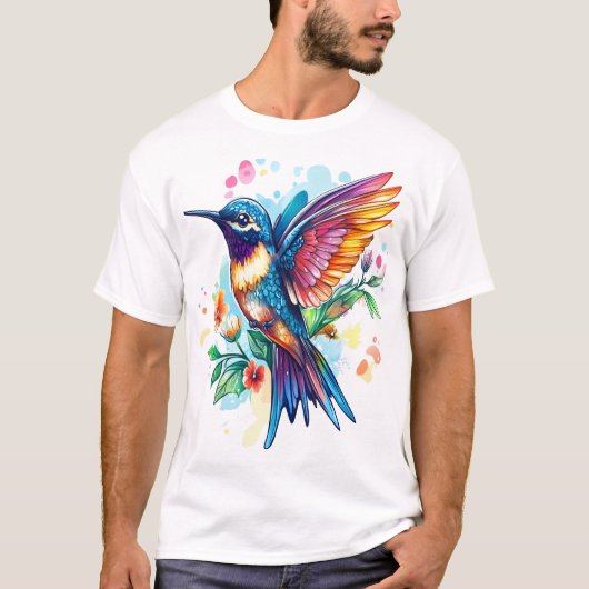 Farbenfroher Hummingbird im Flug mit Inspiration T-Shirt (Vorderseite)